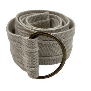 Beige Canvas D-Ring Belt With Brass Buckle - Casual Adjustable Womens Large